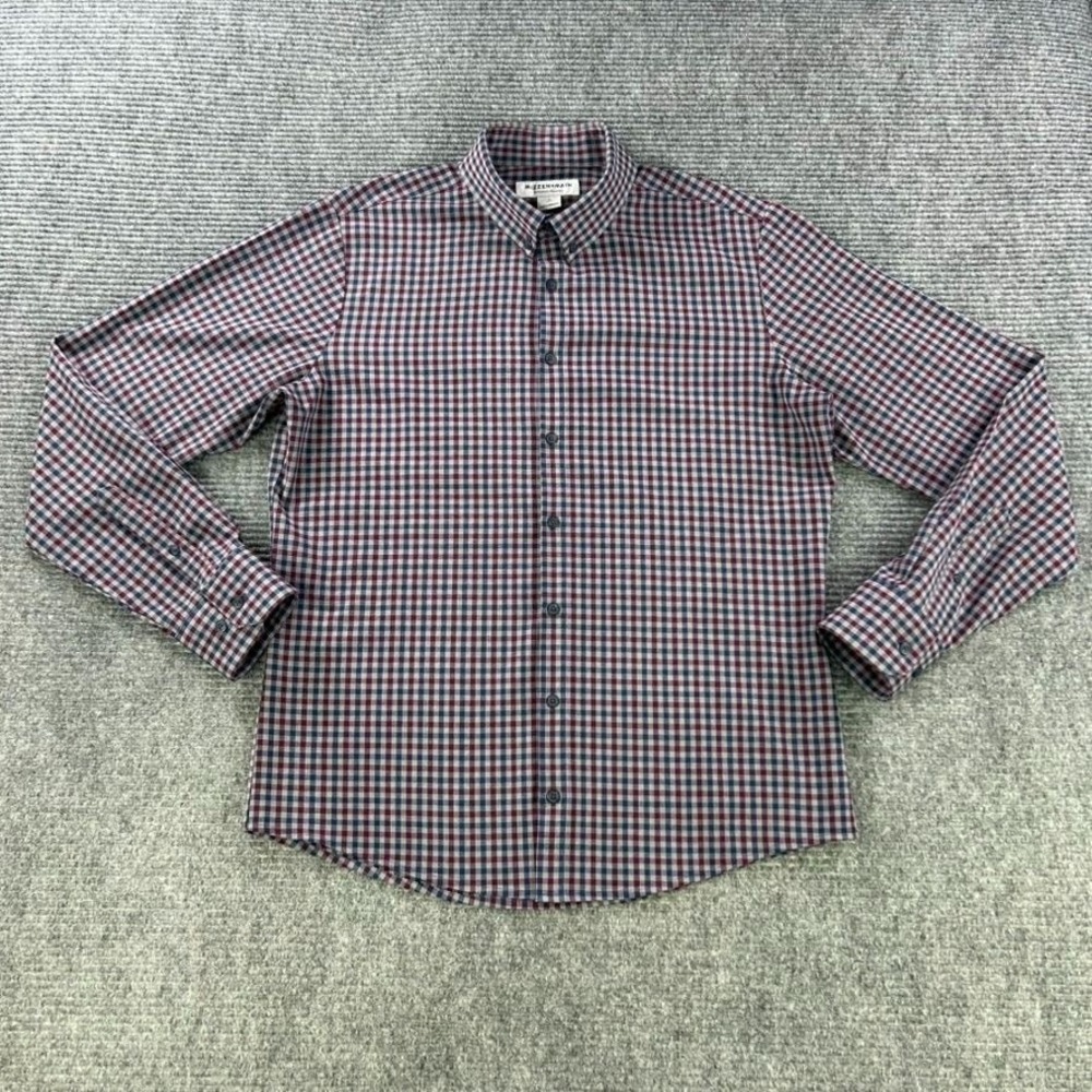 Mizzen + Main Leeward Trim Fit Performance Shirt Mens Large Garnet Gingham Dress - Picture 2 of 10
